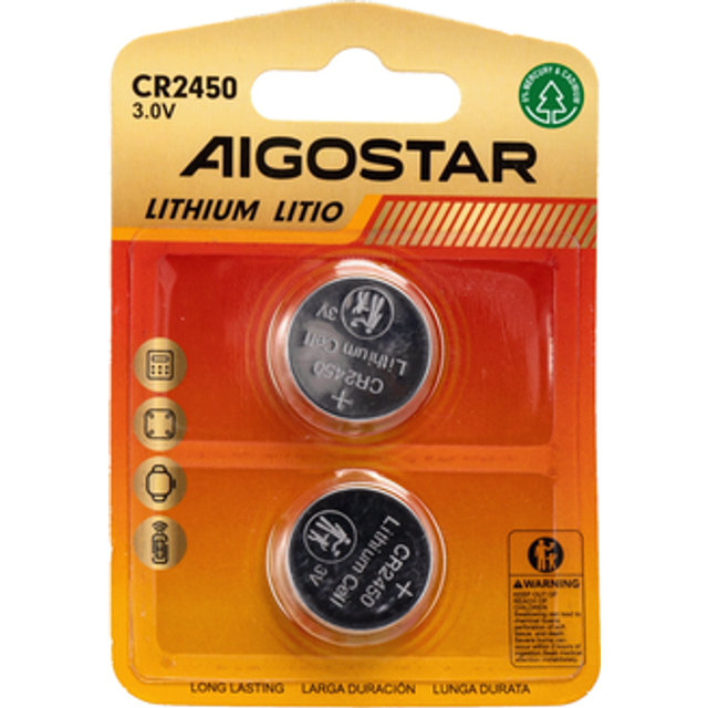 Billede af Aigostar Knapcellebatteri CR2450 3V 2 stk