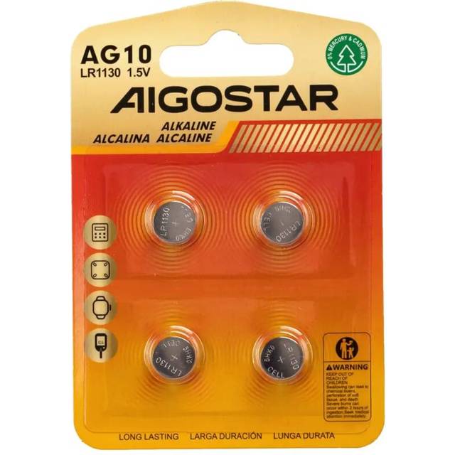 Billede af Aigostar 4x Knapcellebatteri AG10 LR1130 4B 1.5V